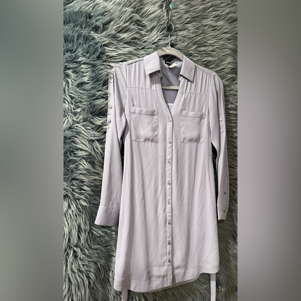 Express Button-Up Tie Front Dress - Size XS | Color: Grey